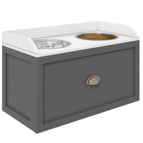 Elevated Dog Bowl Station with Storage Drawer 21L Capacity & 2 Stainless Bowls Gray Elevated Dog Bowl Station with Storage Drawer 21L Capacity & 2 Stainless Bowls Gray